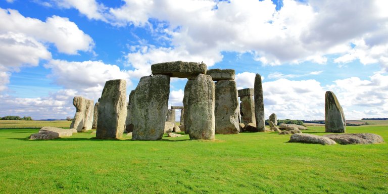 Stonehenge, a prehistoric monument in England, consisting of large standing stones arranged in a circle.