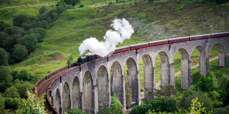 Glenfinnan viaduct with train.